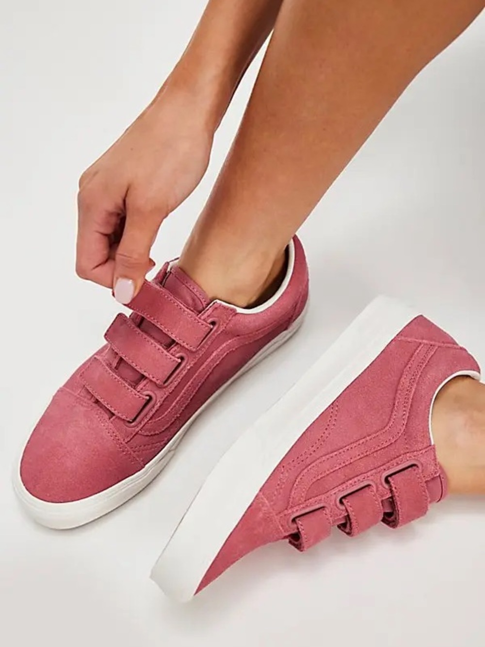 Vans Women's Pink Suede Velcro Sneakers